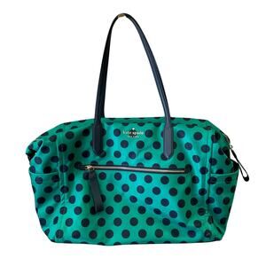 Kate Spade Chelsea Delightful Dot Weekender Bag Green Navy Polka Dot Zip Top